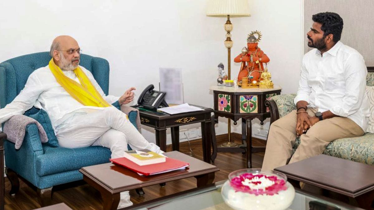 K. Annamalai (R) meets Union Home Minister Amit Shah in New Delhi after resigning from the BJP | PTI