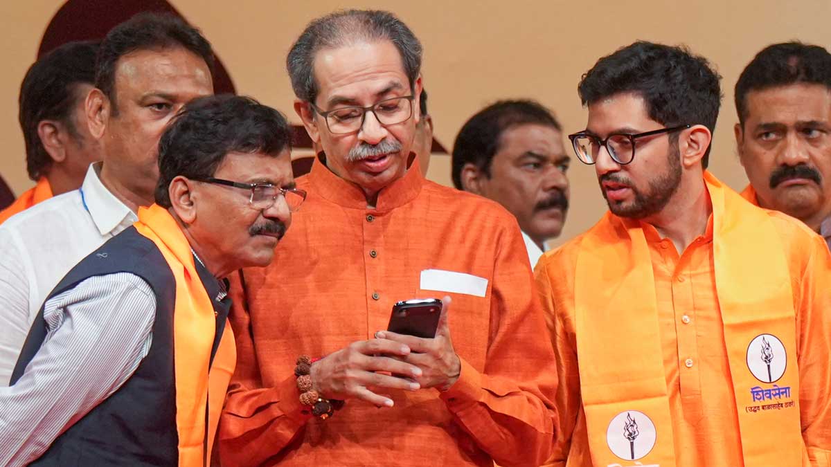 Shiv Sena (UBT) chief Uddhav Thackeray with party workers during the party's 60th Foundation Day celebrations, in Mumbai | PTI