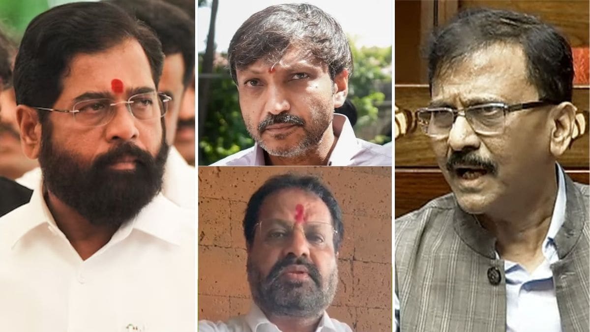 (From left to right) Maharashtra Deputy CM Eknath Shinde, Dharashiv MP Omraje Nimbalkar (centre-up), Hingoli MP Nagesh Patil Ashtikar (centre-down), and Shiv Sena (UBT) MP in the Rajya Sabha, Sanjay Raut | PTI, ANI, X