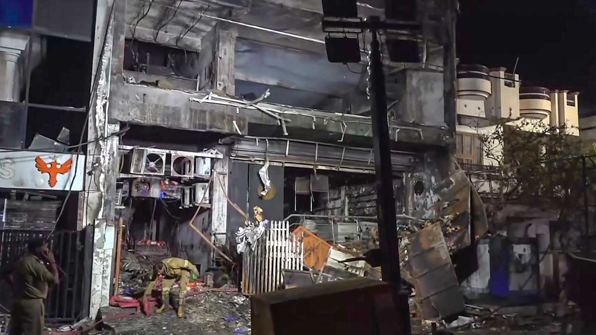 Charred remains of the site of a fire at a commercial building in Lucknow | PTI