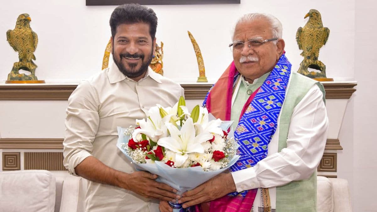 Union Minister Manohar Lal Khattar during a meeting with Telangana Chief Minister Revanth Reddy, in New Delhi | PTI