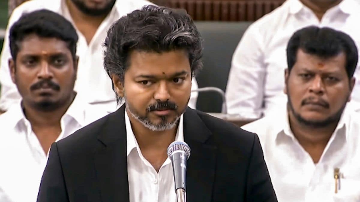 Tamil Nadu Chief Minister Vijay speaks during the state Legislative Assembly session | PTI