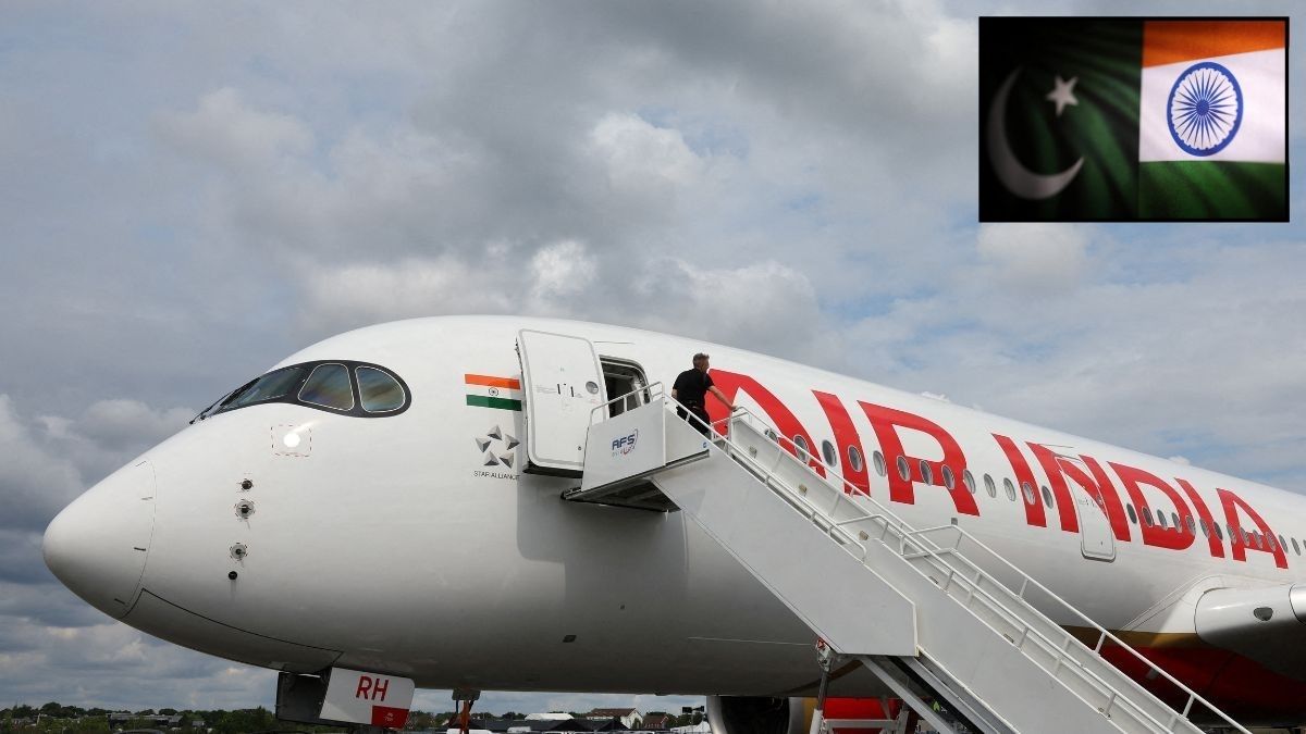 Representative image of an Air India flight; (inset) Representative images of the India and Pakistan flags | Reuters