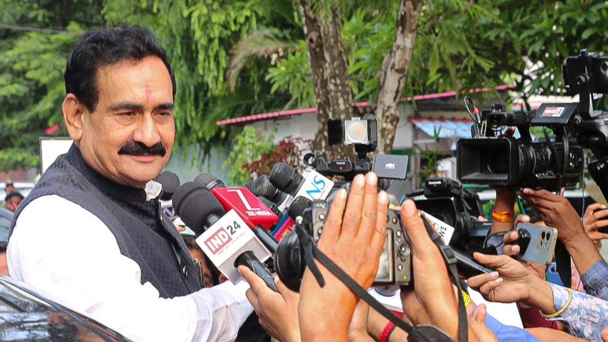 BJP leader Narottam Mishra speaks to the media after the party denied a ticket for the Datia assembly bypoll in Bhopal | PTI