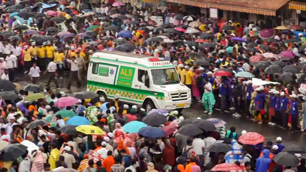 An ambulance carries injured devotees to hospital after a stampede-like situation broke out during the Jagannath Rath Yatra in Puri | PTI