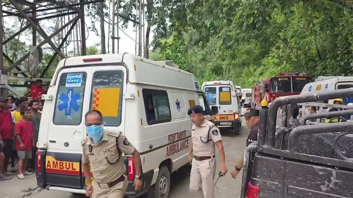 Police personnel at the site of the tunnel accident in Sikkim as rescue operation is underway | PTI