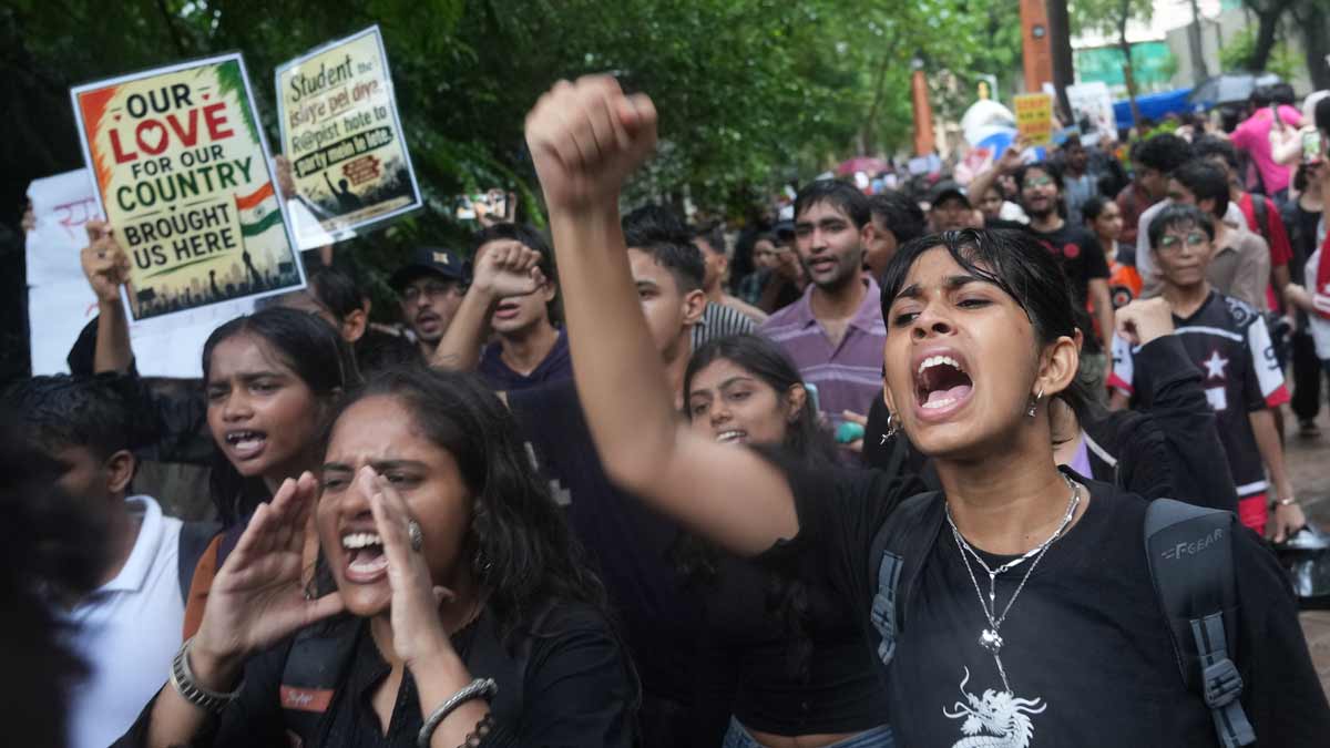 Protesters shout slogans during a demonstration demanding educational reforms as part of the Cockroach Janta Party's ongoing protest movement in Mumbai |  AP