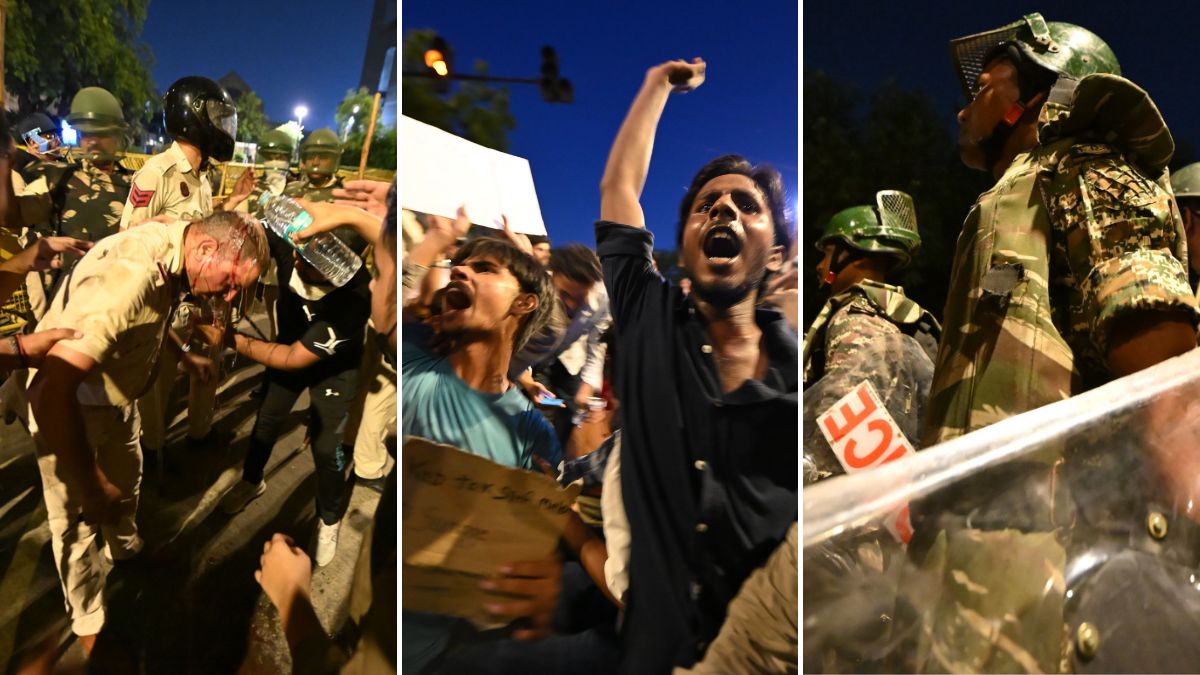 [File] Visuals from protests led by Cockroach Janta Party (CJP) supporters on July 22 for accountability in education | Kritajna Naik