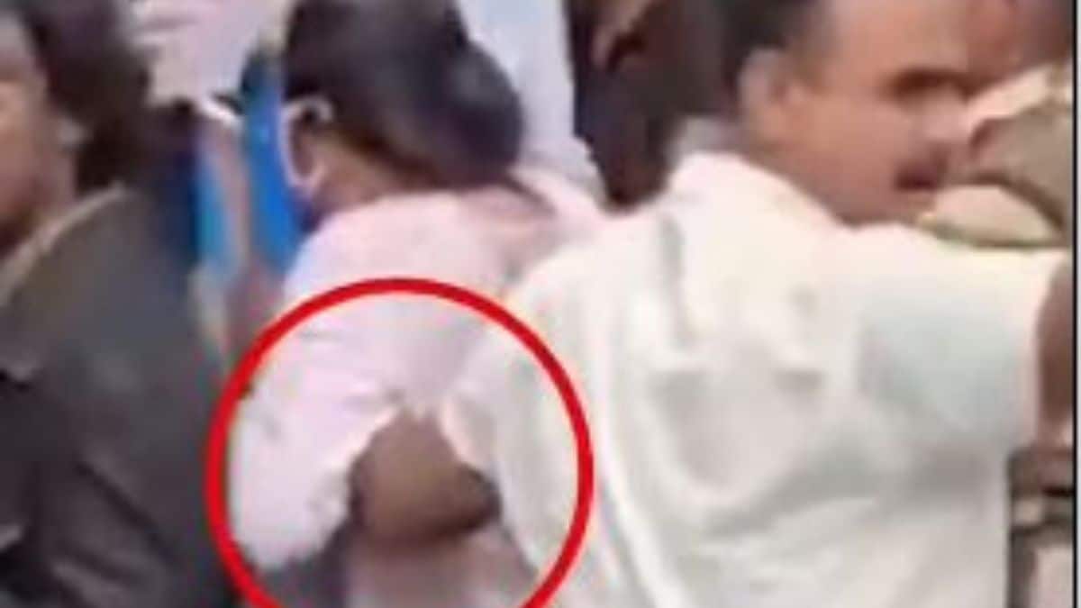 Screengrab from the video showing a plainscloth police official molesting a woman protester | X 