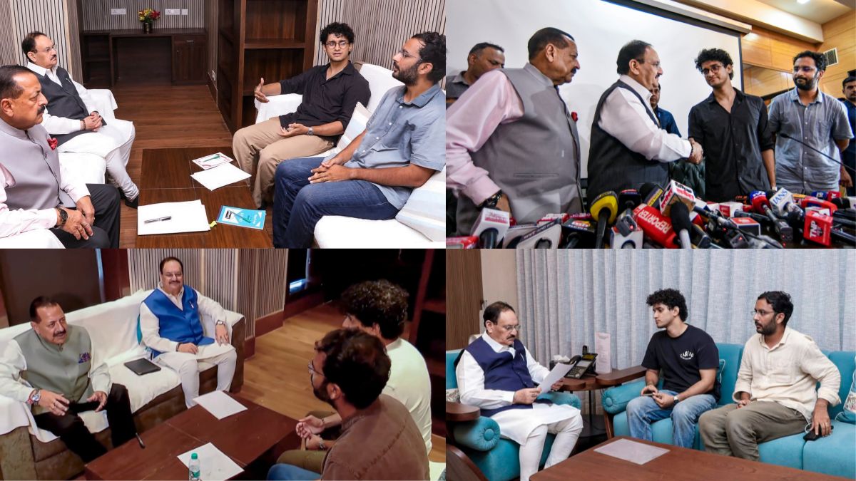 Union Minister JP Nadda with MoS Jitendra Singh meet CJP Spokespersons Saurav Das and Ashutosh Ranka | PTI
