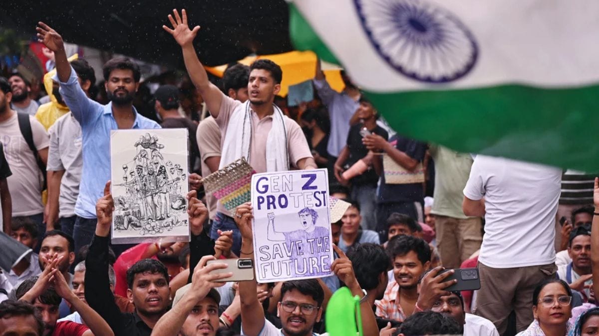[File] Visuals from a Cockroach Janta Party (CJP) protest in Delhi on July 24, 2026 | AP