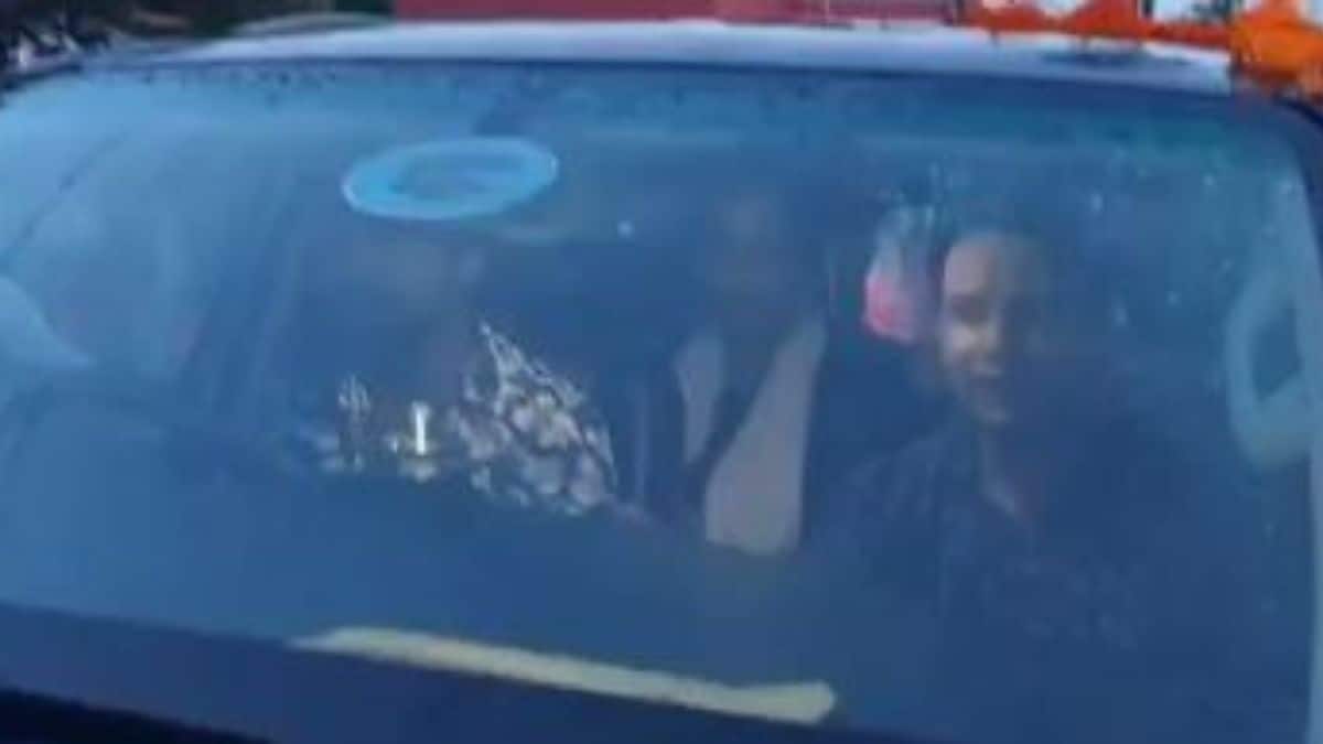 Janshakti Janata Dal (Janata Dal)  chief Tej Pratap Yadav leaving the jail to meet his parents Lalu Prasad Yadav and Rabri Devi | X 