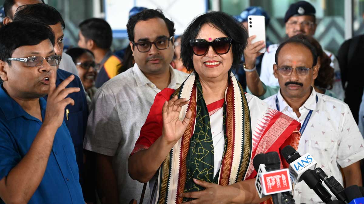 Taslima Nasrin after landing at the Netaji Subhash Chandra Bose International Airport in Kolkata | Salil Bera