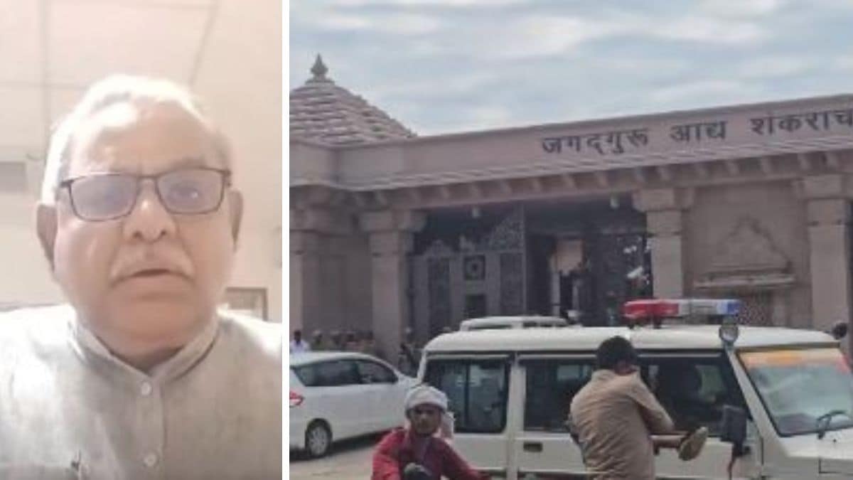 Ram Mandir Trust new general secretary Bajrang Lal Bagra (right). Trust members arriving at the Ram Mandir complex to attend the meeting | X 