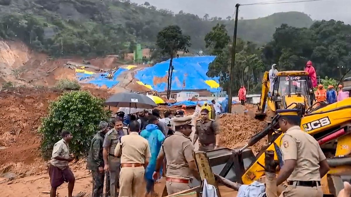 Rescue operation underway after a landslide at Kalladi, near Meppadi tunnel project in Wayanad | PTI 