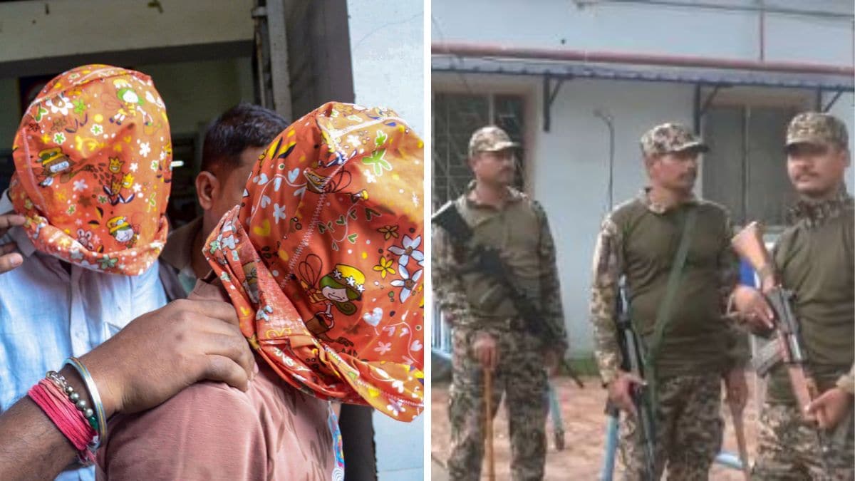 People accused in the alleged gangrape and murder of an 11-year-old girl, escorted by police while being taken to a court. Police official at the crime scene | PTI 