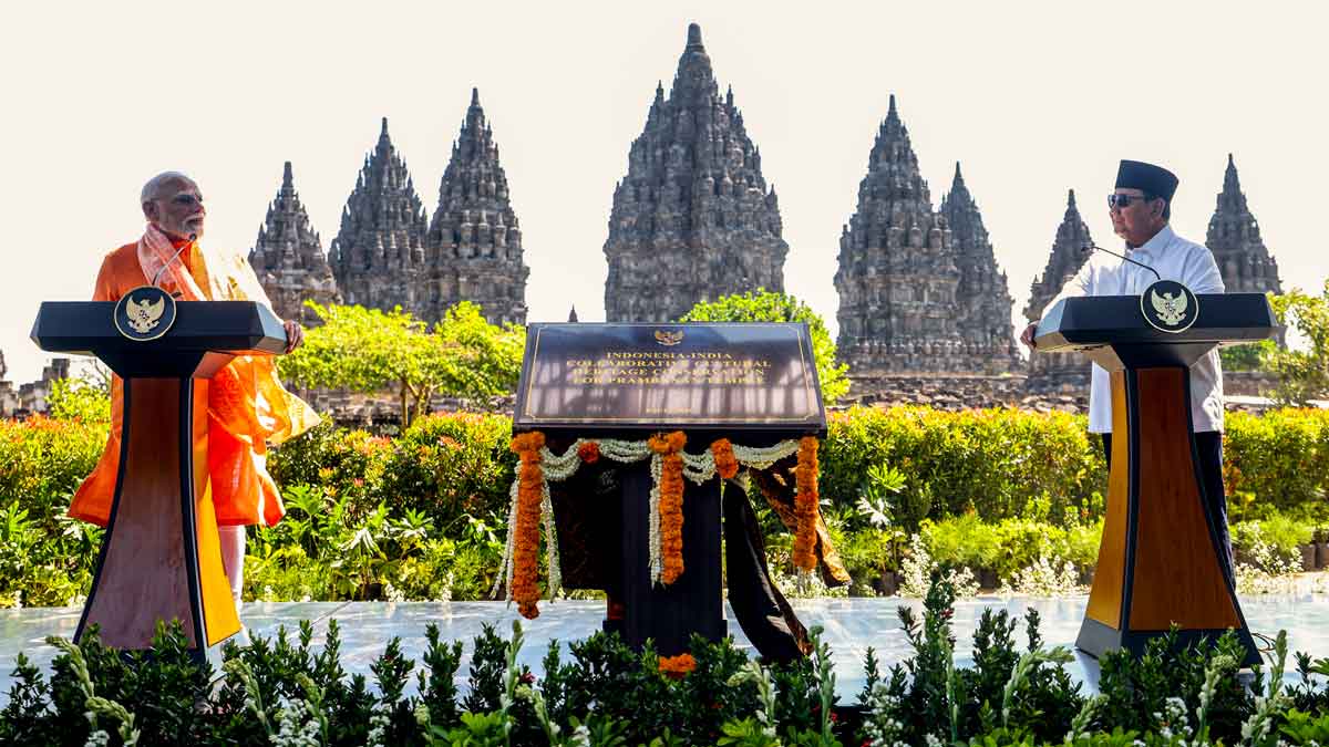 Prime Minister Narendra Modi with Indonesian President Prabowo Subianto during the inauguration of the Prambanan Temple Restoration Project, in Yogyakarta | PTI