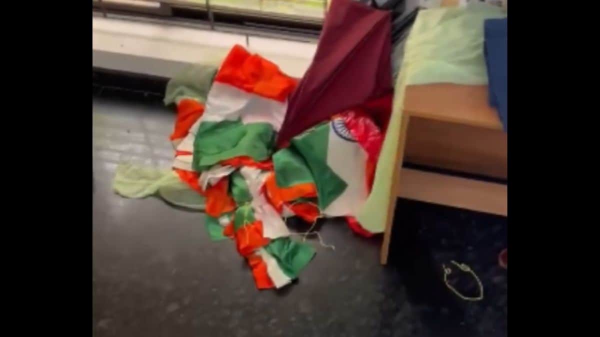 A viral video doing rounds on social media purportedly shows several Tricolour flags dumped in a corner of the BJP district office in Kasaragod | X