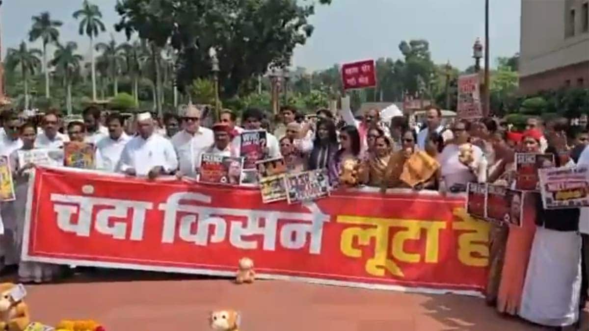 Opposition members staging a protest outside the Parliamnet complex | Screengrab