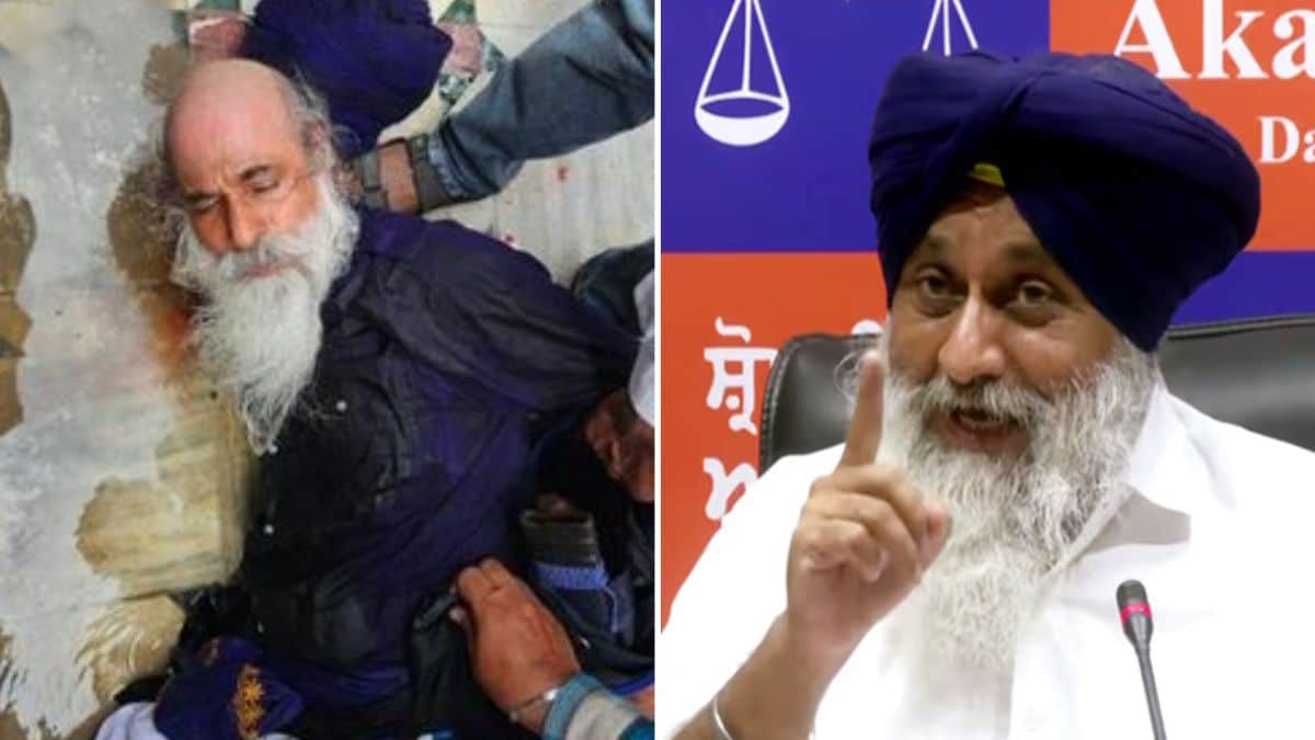 Jaspal Singh (L), the Nihang Sikh who tried to kill Shiromani Akali Dal chief Sukhbir Singh Badal (R) | ANI, X