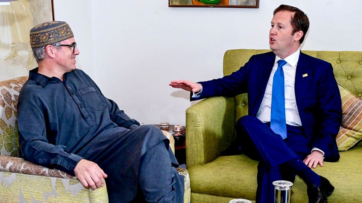 Jammu and Kashmir CM Omar Abdullah during a meeting with US Ambassador to India, Sergio Gor, in Srinagar | X