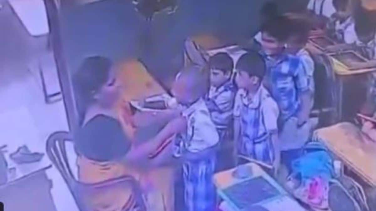 Screengrab from the video showing the six-year-old being slapped by his teacher | X 