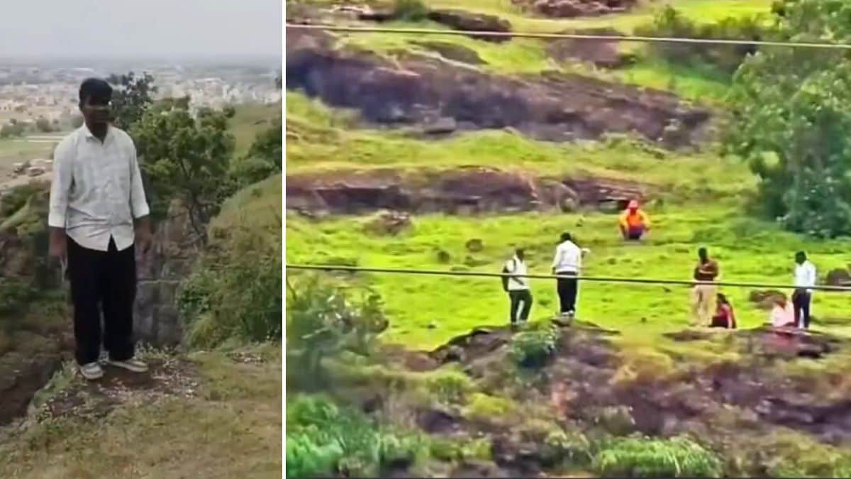 Kunal Chandwade (L), the 18-year-old who died by suicide at Khavdya Hill (R) in Maharashtra's Chhatrapati Sambhajinagar over an iPhone dispute | X