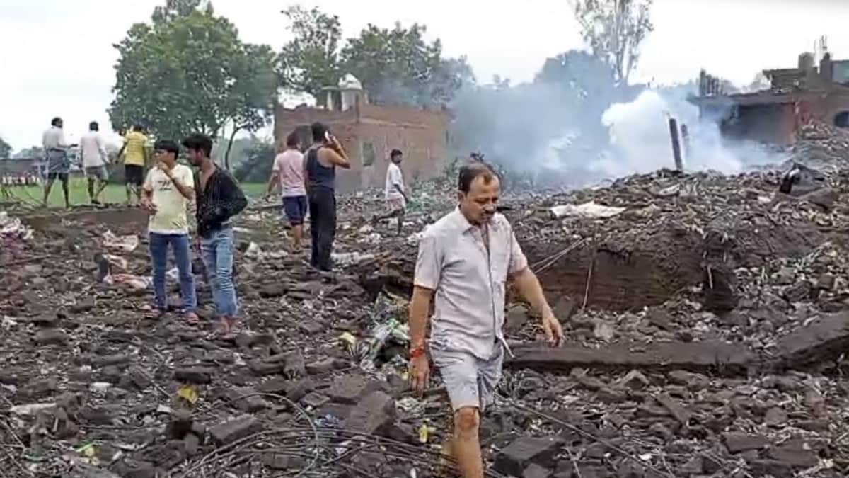 Visuals from the blast at a firecracker factory at the Prayagraj-Kaushambi border in Uttar Pradesh | X/@PTI_News