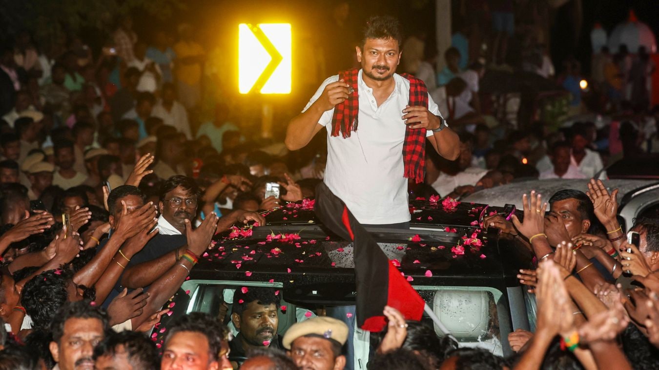 Tamil Nadu Leader of the Opposition Udhayanidhi Stalin being greeted by supporters after being questioned at the Sengipatti police station, in Thanjavur district, Tamil Nadu | PTI
