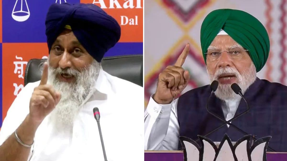 Shiromani Akali Dal chief Sukhbir Singh Badal (L) and PM Narendra Modi (R) | PTI, X