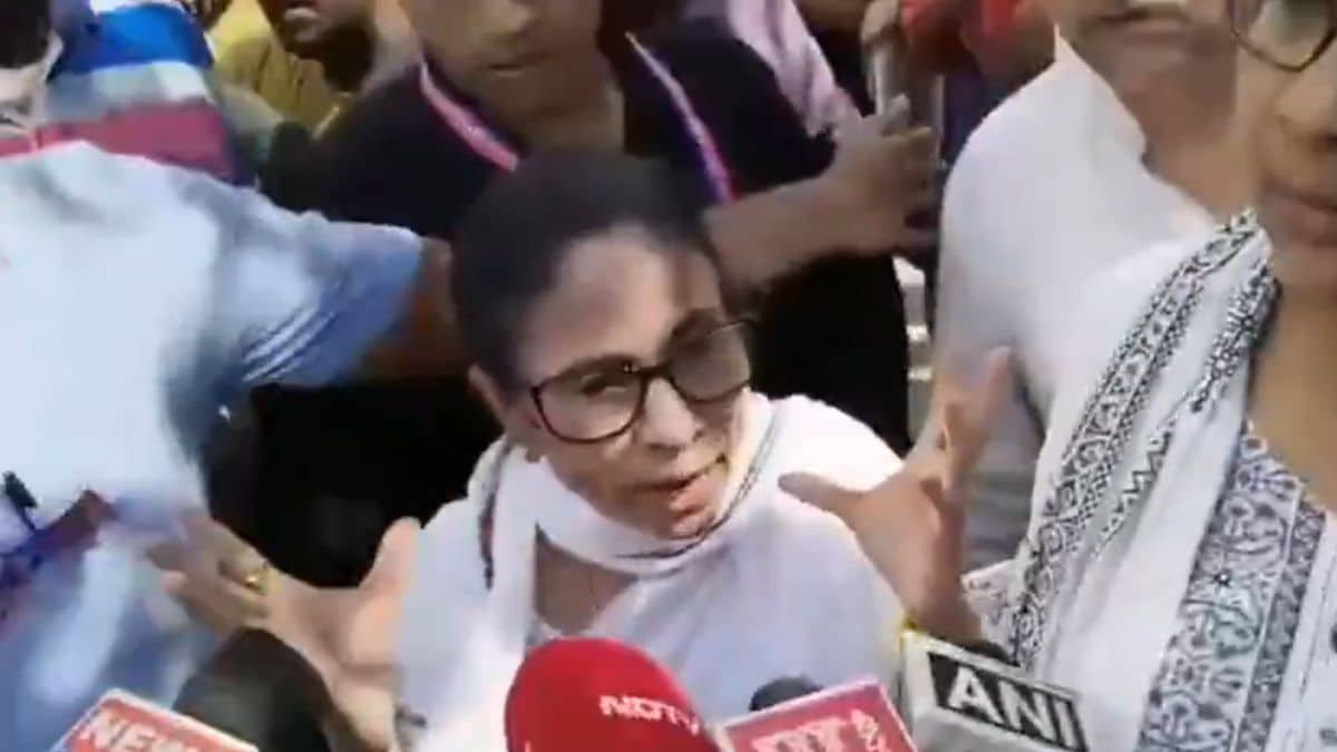 Ex-CM and TMC supremo Mamata Banerjee tells reporters about the protests she faced from BJP workers amid her visit to the house of a dead TMC worker in the Kanchrapara area of North 24 Parganas | X/@ANI