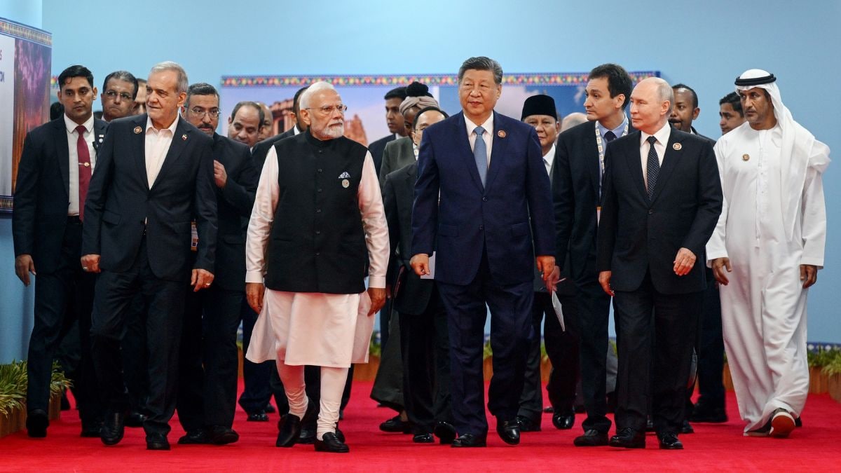 Prime Minister Narendra Modi with leaders of BRICS nations visit the exhibition of the "Innovative India" dedicated to the 20th anniversary of the BRICS in New Delhi | PTI