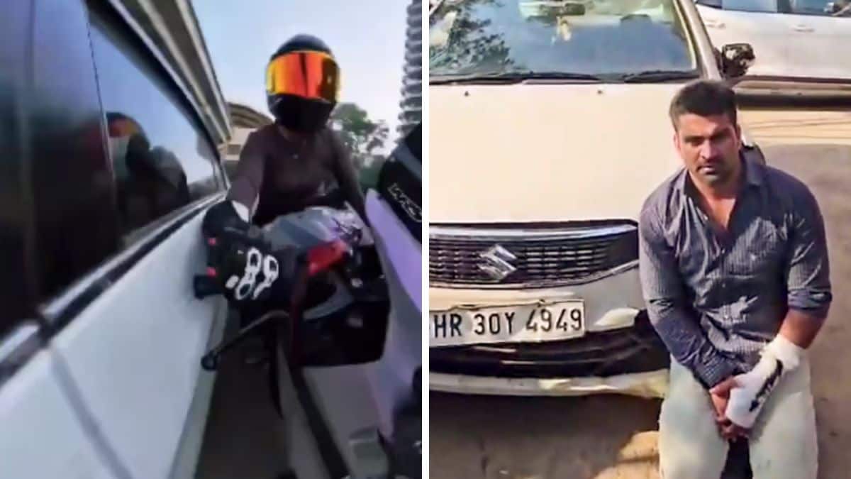Lavnish Gurjar was in the car driven by Kalyan Bainsla when it rammed a woman biker, knocking her off and sending her skidding down a road | X, PTI