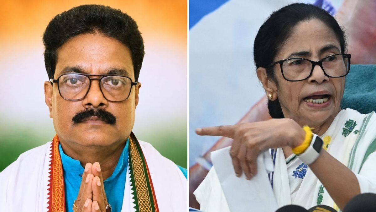 Congress leader and Nandigram bypoll candidate Milan Pradhan (L); former CM and Trinamool Congress (TMC) supremo Mamata Banerjee (R) | Salil Bera, X