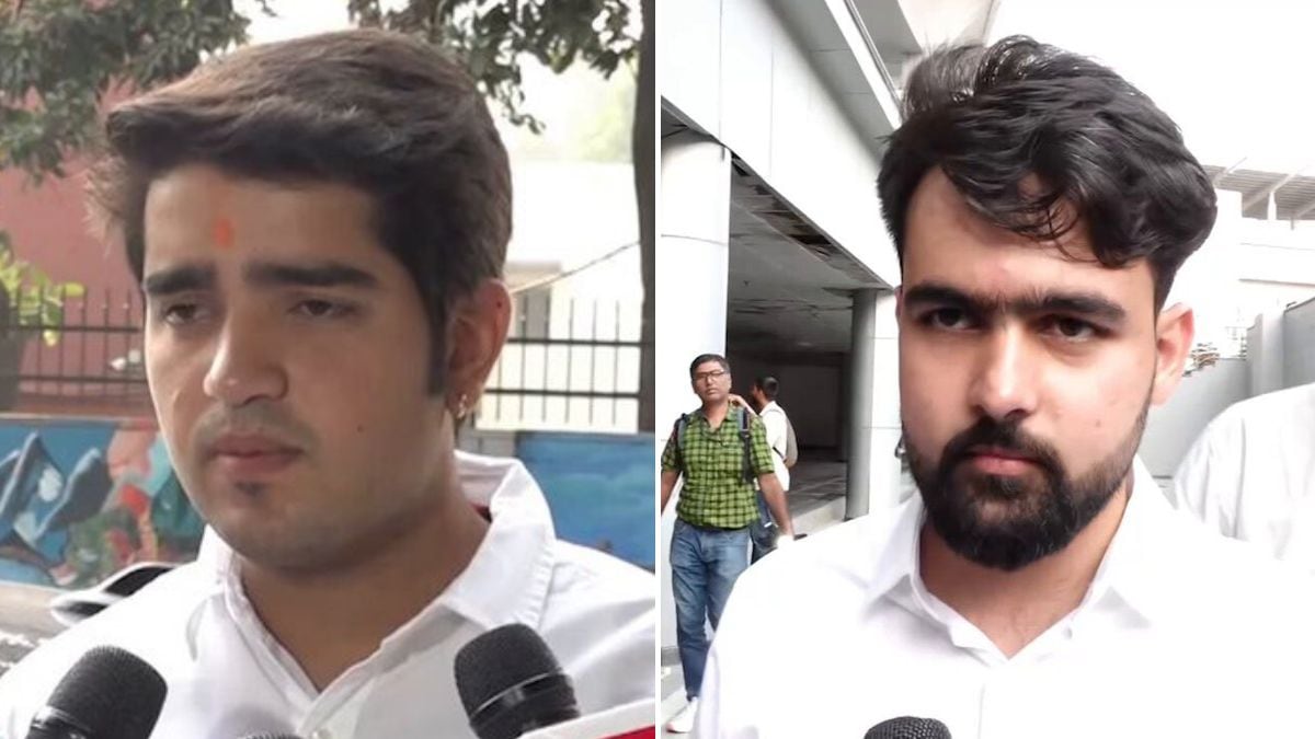 Newly elected DUSU president Yash Dabas (L) and vice-president Deepanshu Shokeen (R) | PTI, X