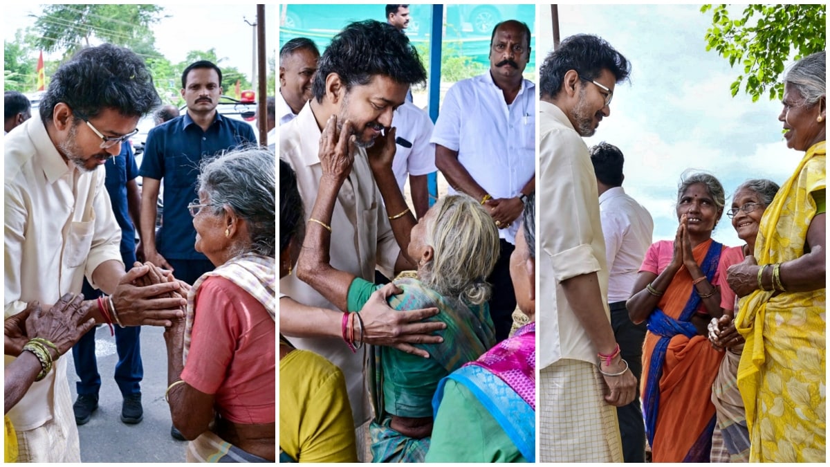 Tamil Nadu Chief Minister Joseph Vijay being received by supporters in Chinnakavoor village, after opening the sluices of the Stanley Reservoir at Mettur for irrigation in the Cauvery delta districts | PTI