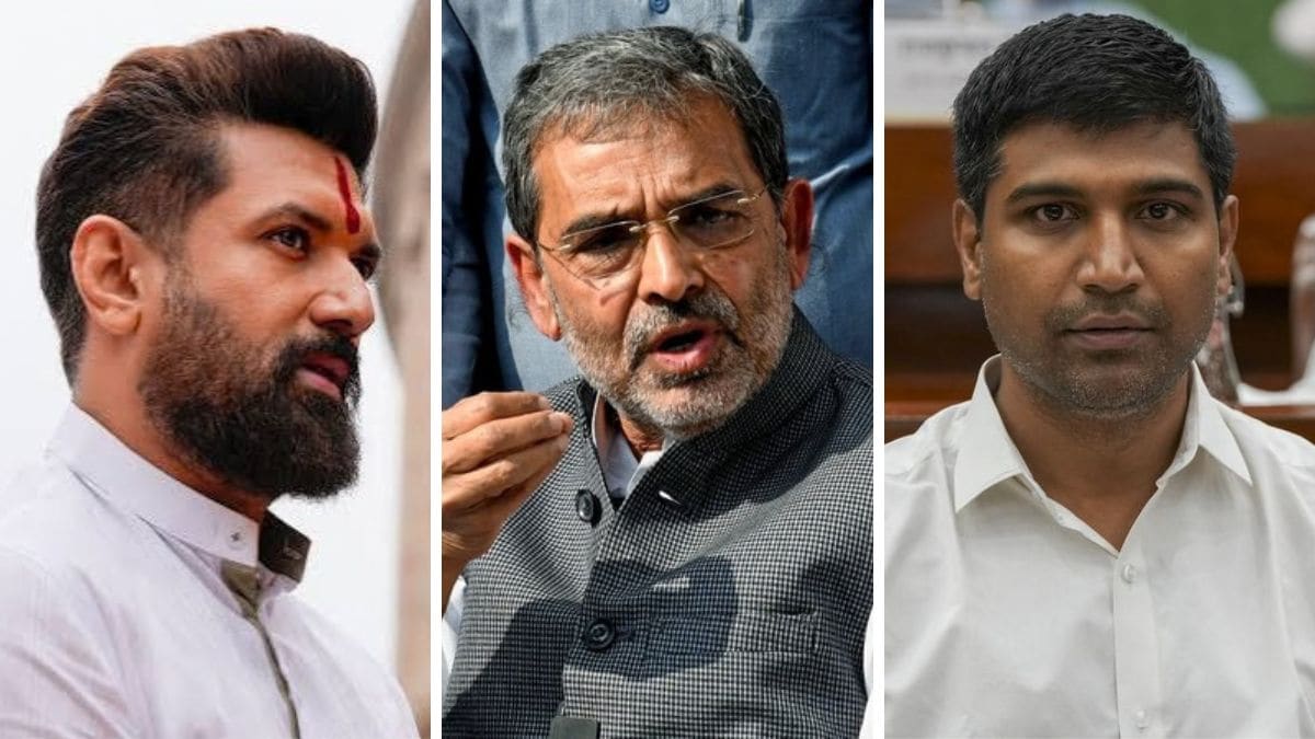 Chirag Paswan, Upendra Kushwaha and Srikrishna Devarayalu | PTI, ANI