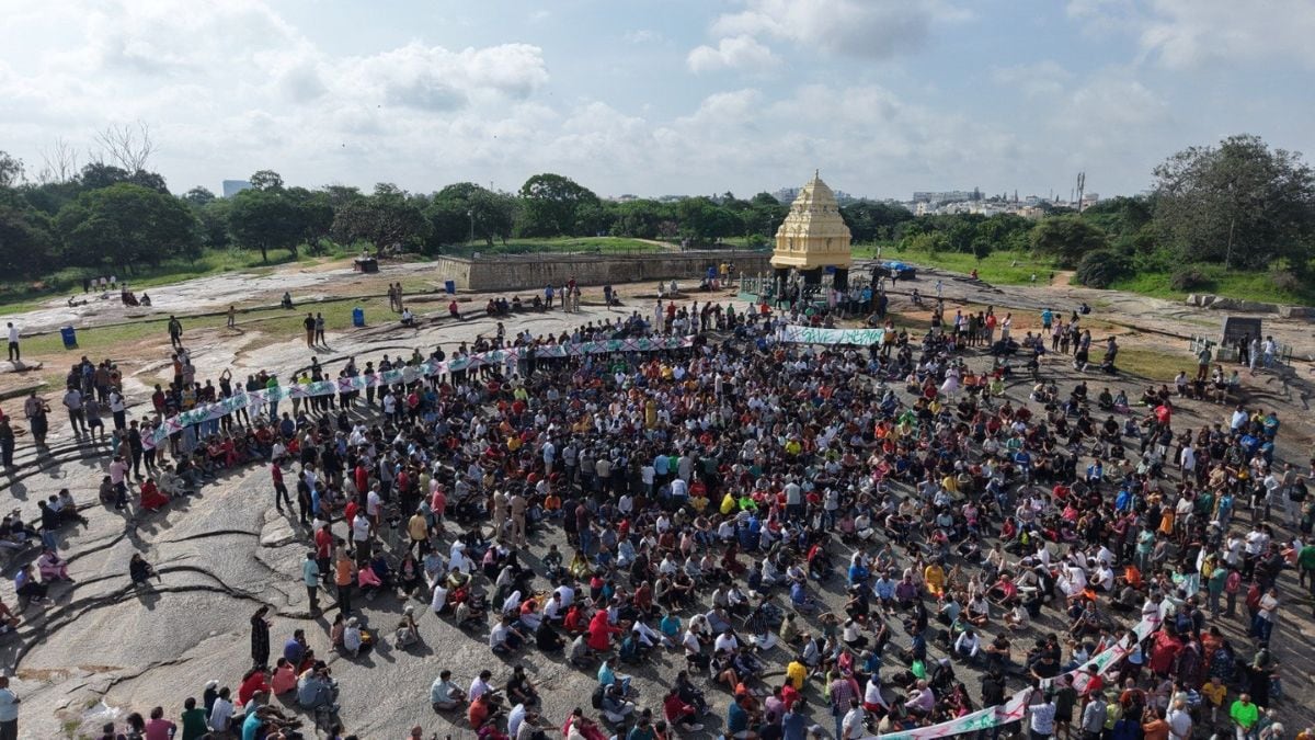Visuals from the protests to save Karnataka's Lalbagh from the state government's proposed park preservation amendment bill | X/@Tejasvi_Surya