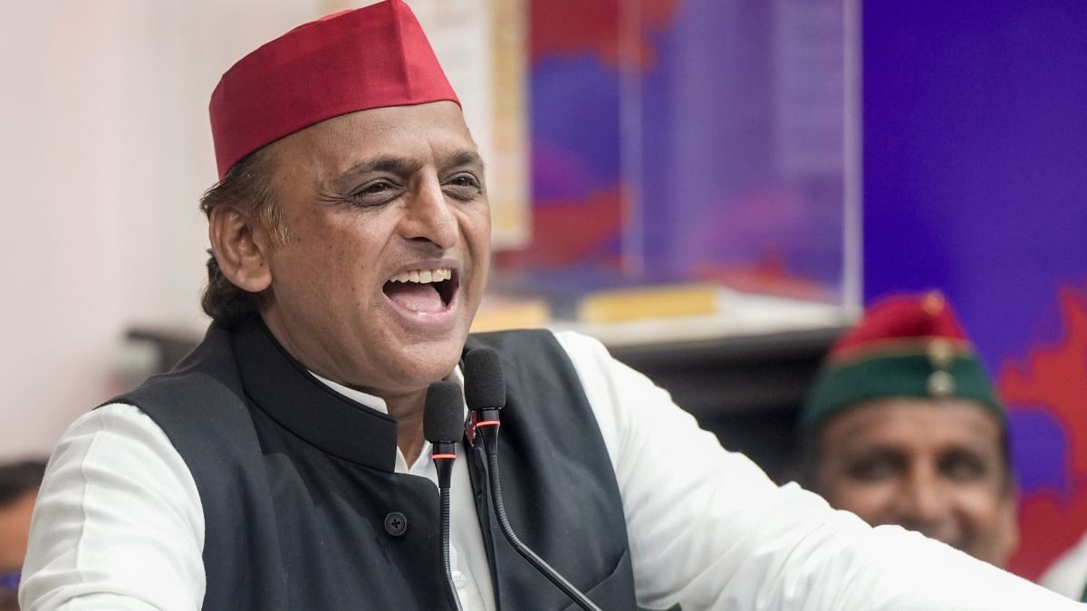 Samajwadi Party National President Akhilesh Yadav addresses a press conference, at the party headquarters in Lucknow | PTI 