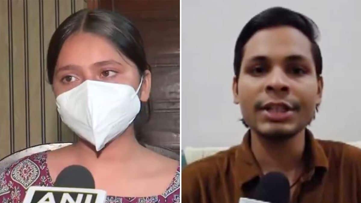 CJP protester Nishu Azad (L), whose father, Sanjay, was reportedly attacked by self-styled Hindutva influencer Swatantra Bhardwaj (R) | ANI