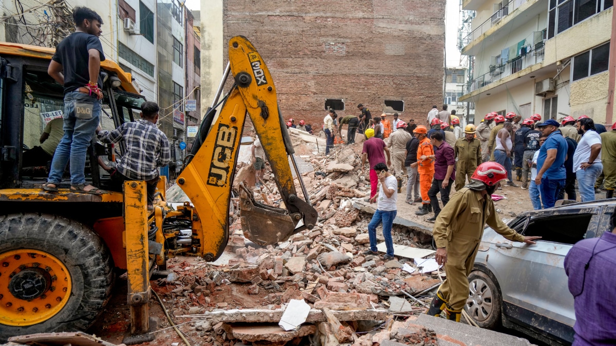 Ongoing rescue operations at the site of a collapsed hostel building in Delhi's Satya Niketan area on September 6, 2026 | PTI