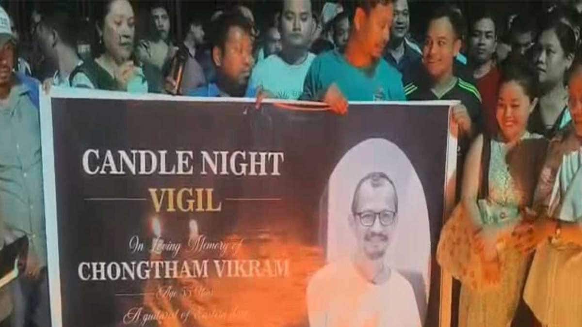 People from Manipur holding a candlelight march in Delhi, demanding justice for Vikram Singh | X/ANI