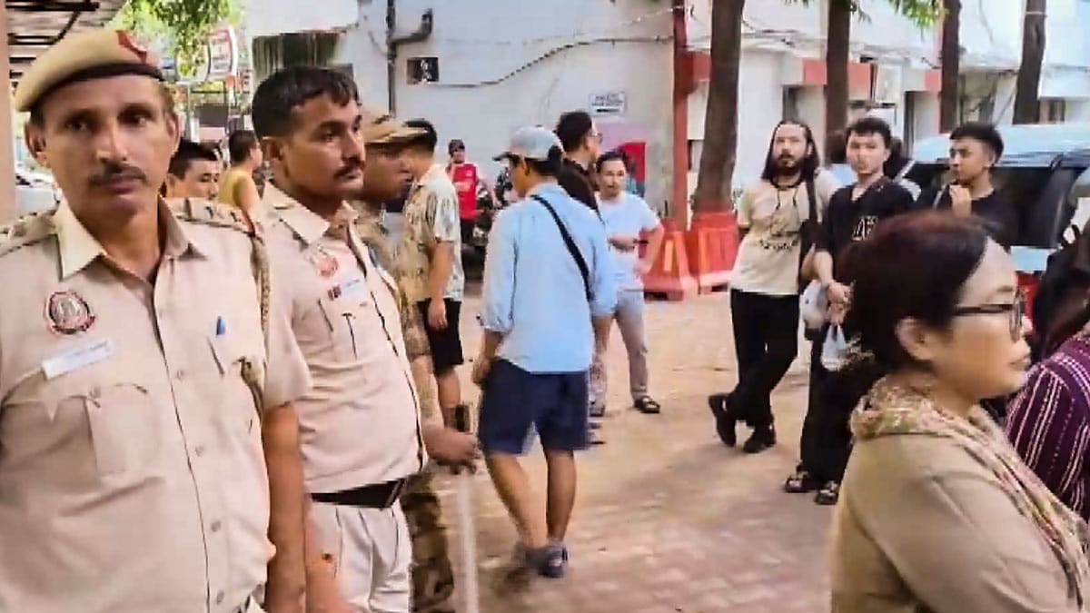 Police personnel deployed following the fatal assault on Manipuri musician Chongtham Vikram Singh outside his residnece at Kilokari, in New Delhi | PTI