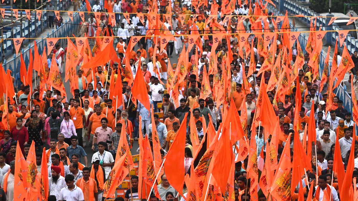 The Gerua Samman Yatra was a 3-kilometer procession led by West Bengal Chief Minister Suvendu Adhikari on Wednesday, to protest the alleged disrespect and maligning of the saffron color.The march began at Golpark and ended at the 8B bus stand near Jadavpur University | Salil Bera