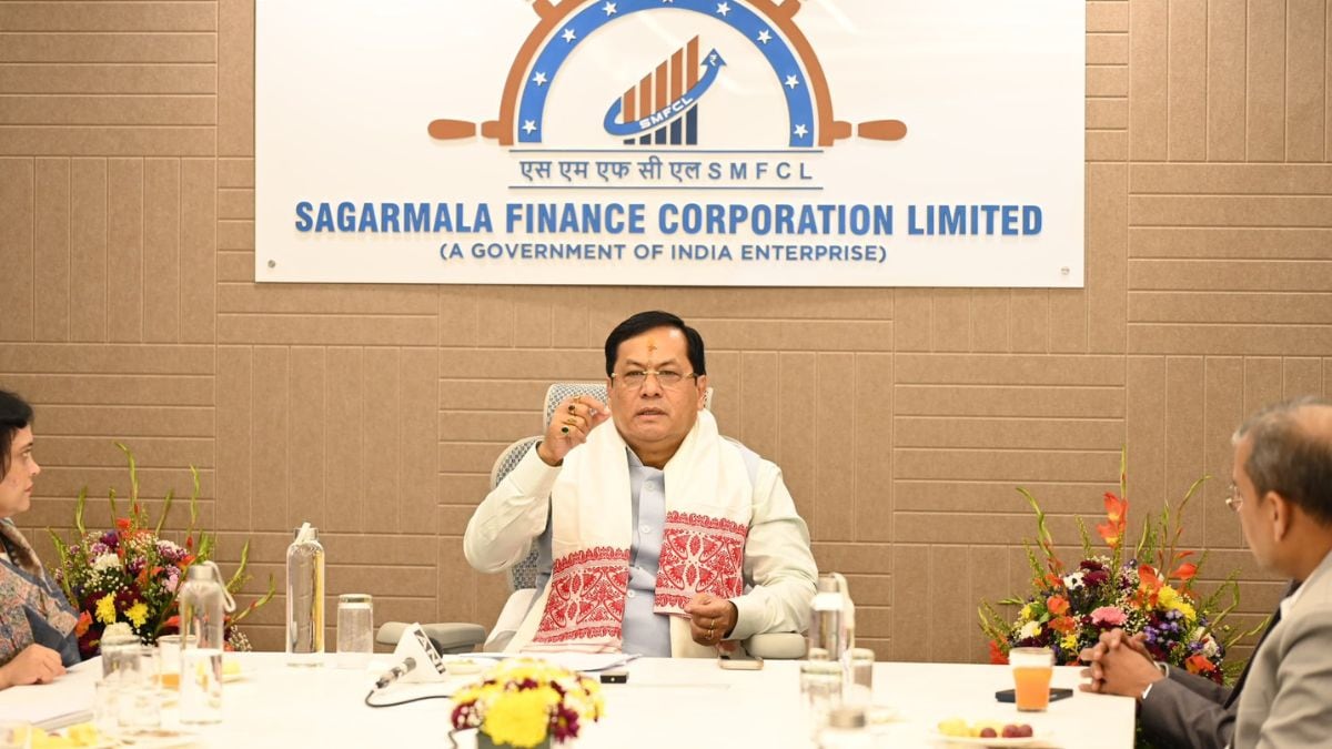 Union Minister for Ports, Shipping and Waterways (MoPSW), Sarbananda Sonowal, speaks at the inauguration of Sagarmala Finance's new corporate office at the Institute for Studies in Industrial Development (ISID), New Delhi | X/@sarbanandsonwal