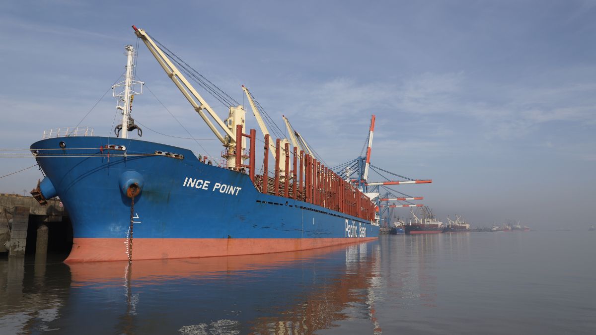 The bulk carrier 'Ince Point' at the Deendayal Port in Gujarat's Kandla