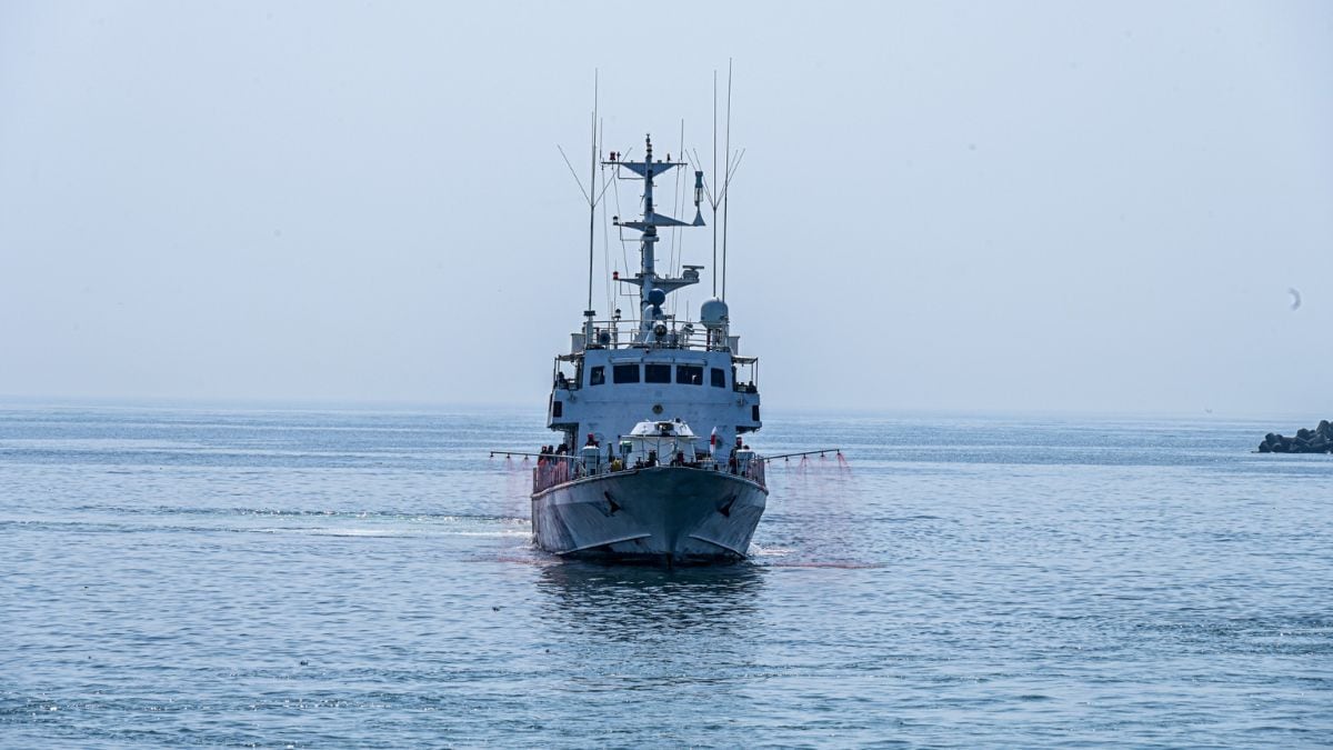 A representative image of an Indian Coast Guard (ICG) ship taking part in a pollution response exercise | X/@IndiaCoastGuard