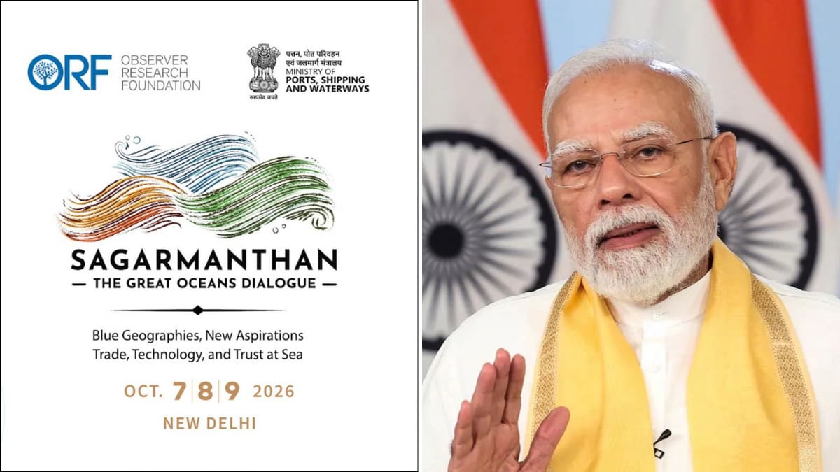 The poster for Sagarmanthan 2026 (L); Prime Minister Narendra Modi (R) | X/@orfonline, PTI