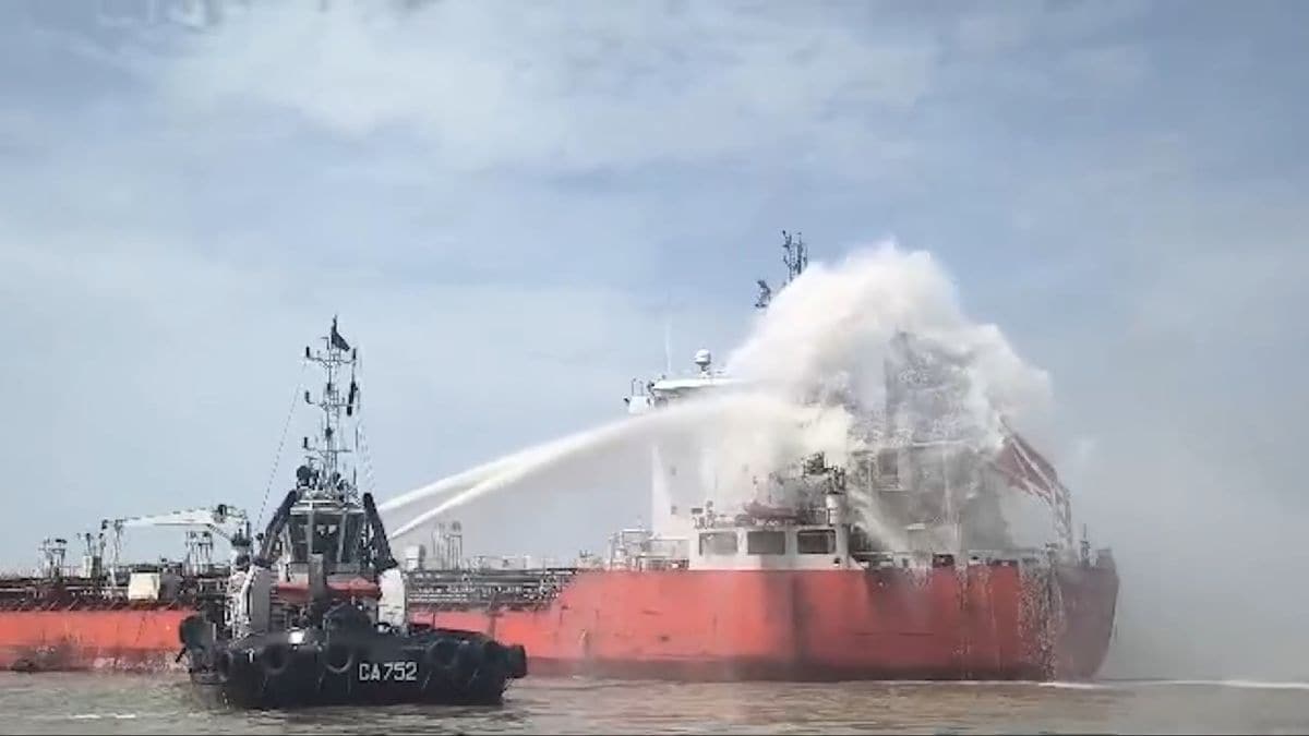 Bangladeshi authorities work to extinguish the flames onboard the product tanker 'Meghna Trader' | FB/Bangladesh Coast Guard