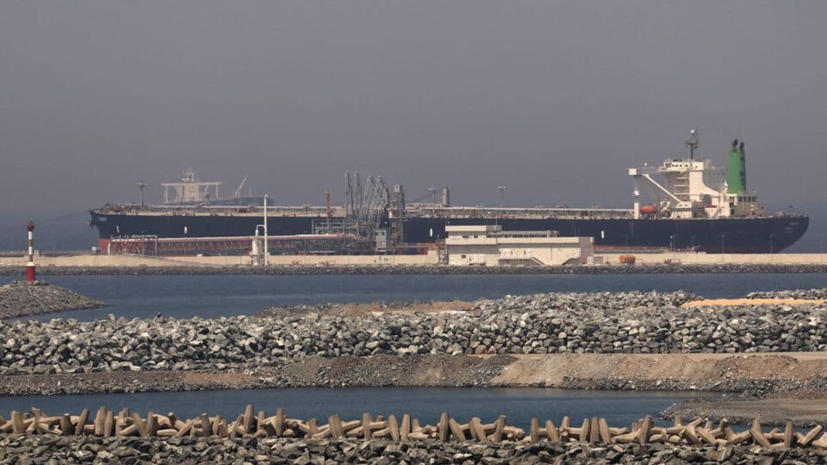 [File] A cargo ship docked at the UAE's Fujairah Port on May 6, 2026 | Reuters